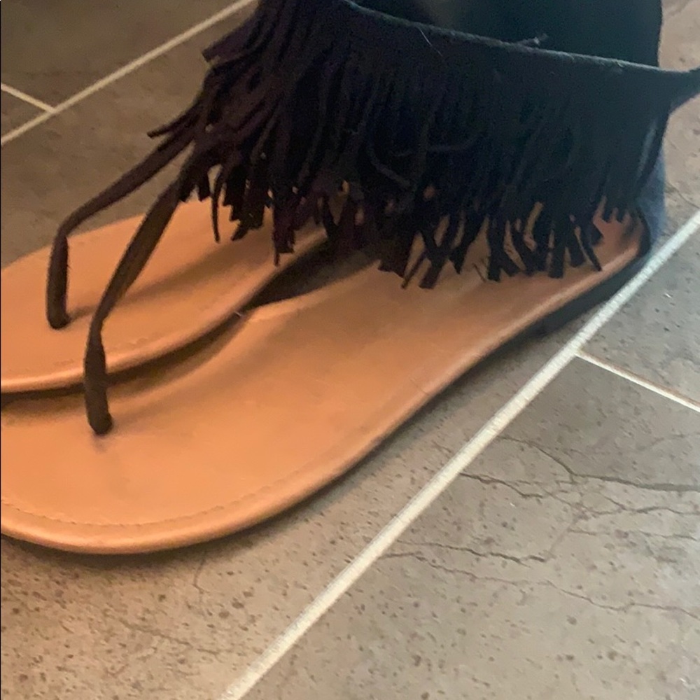Black boho fringe sandals